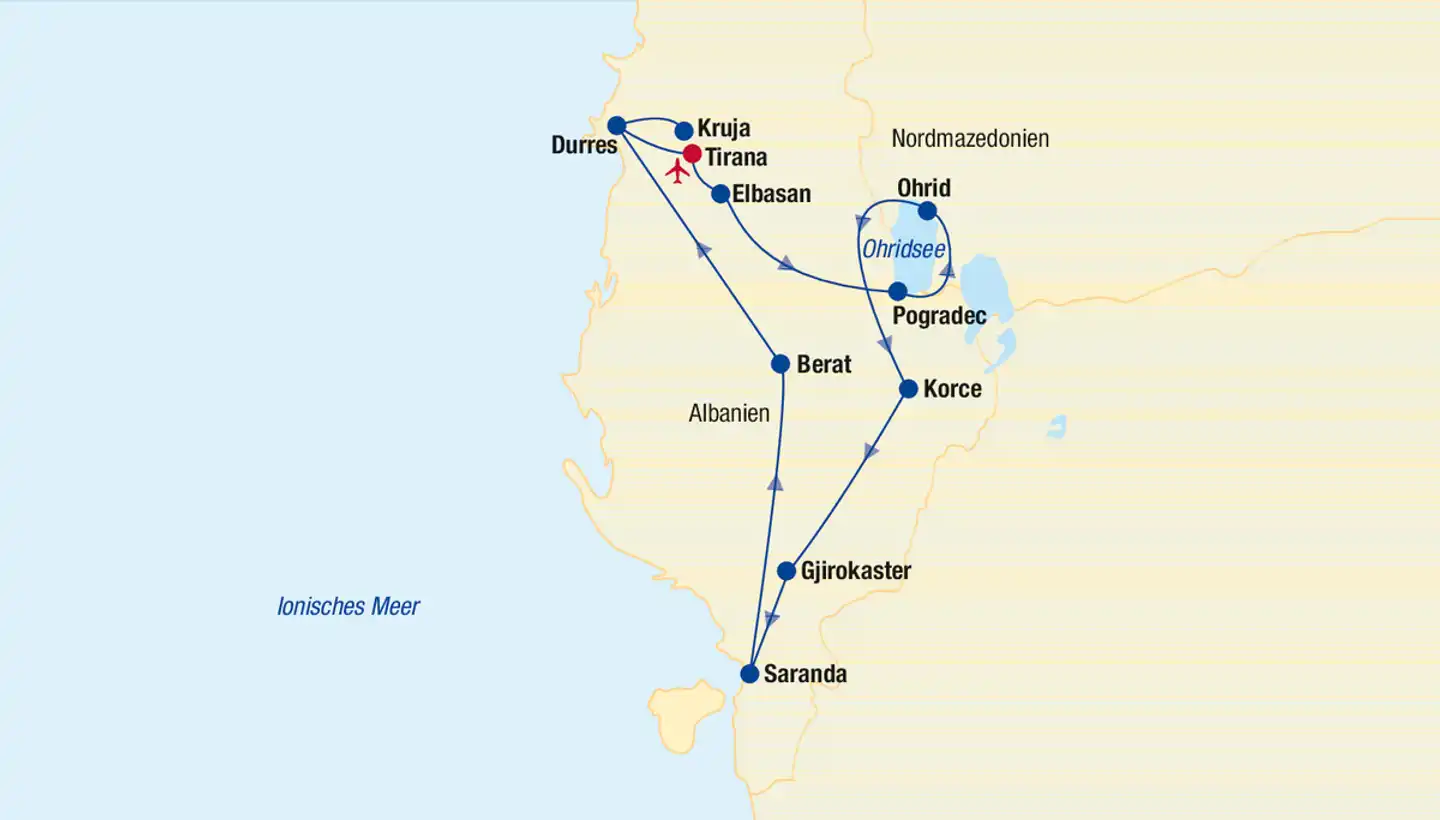 Albanien Rundreise & Baden Landkarte