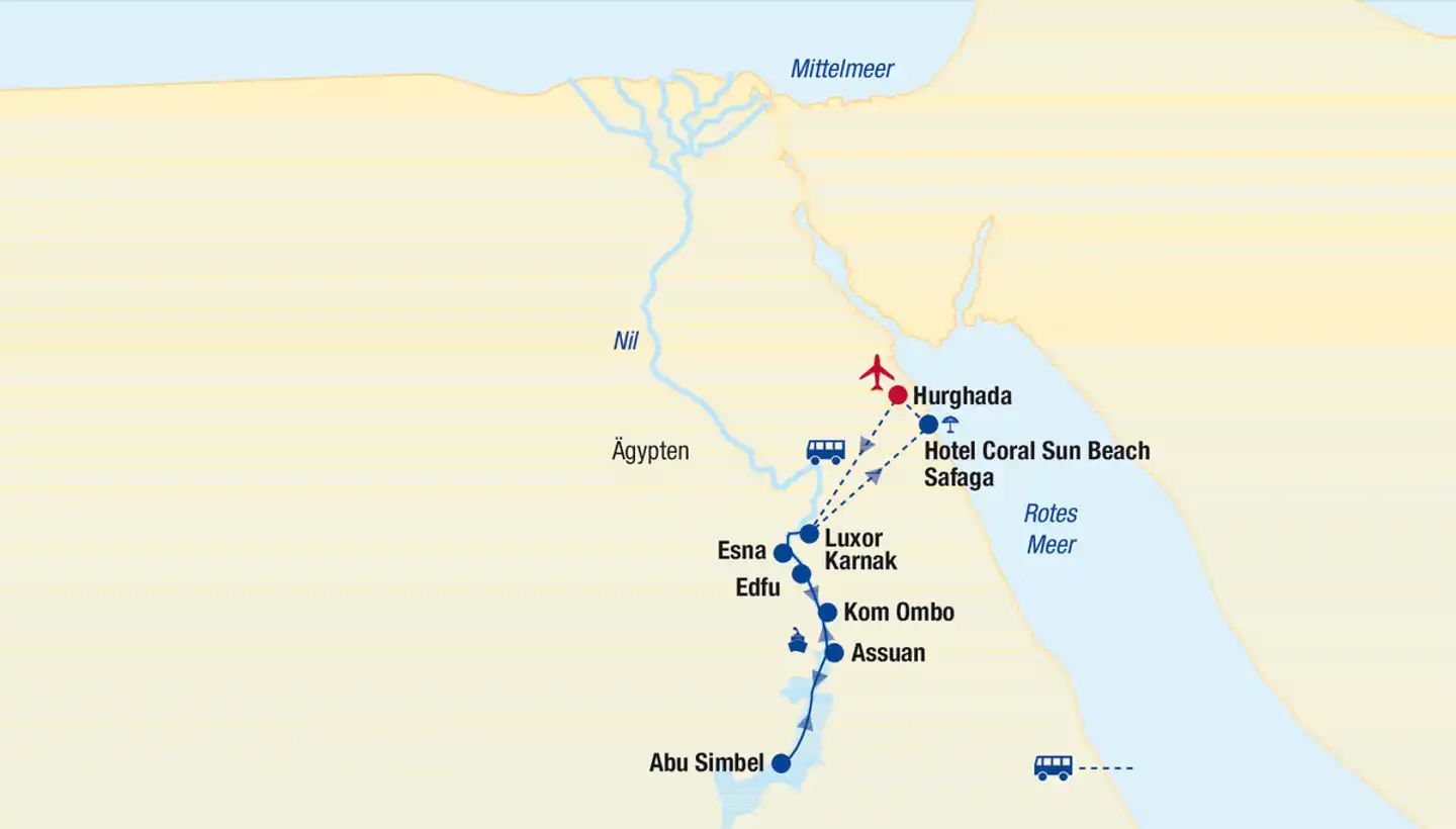 Nilkreuzfahrt ab/bis Luxor Landkarte